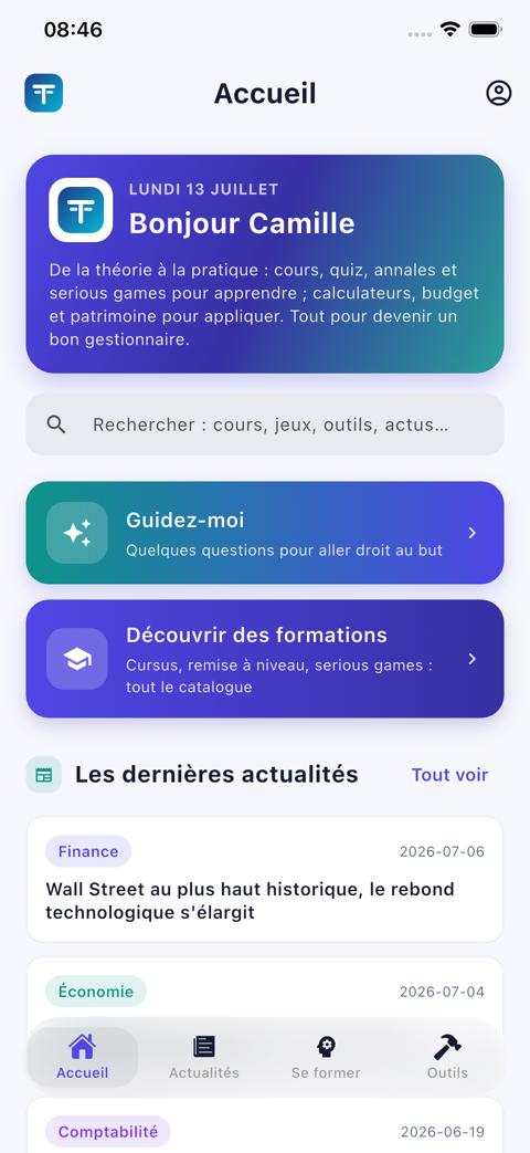 Écran d'accueil de l'application Partie Double sur iPhone