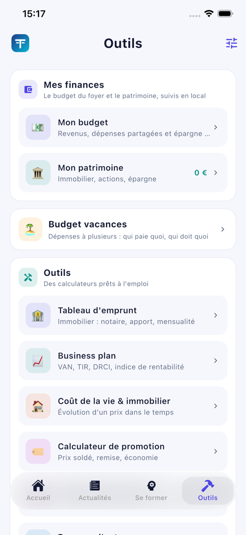 Outils : budget du foyer, patrimoine et calculateurs